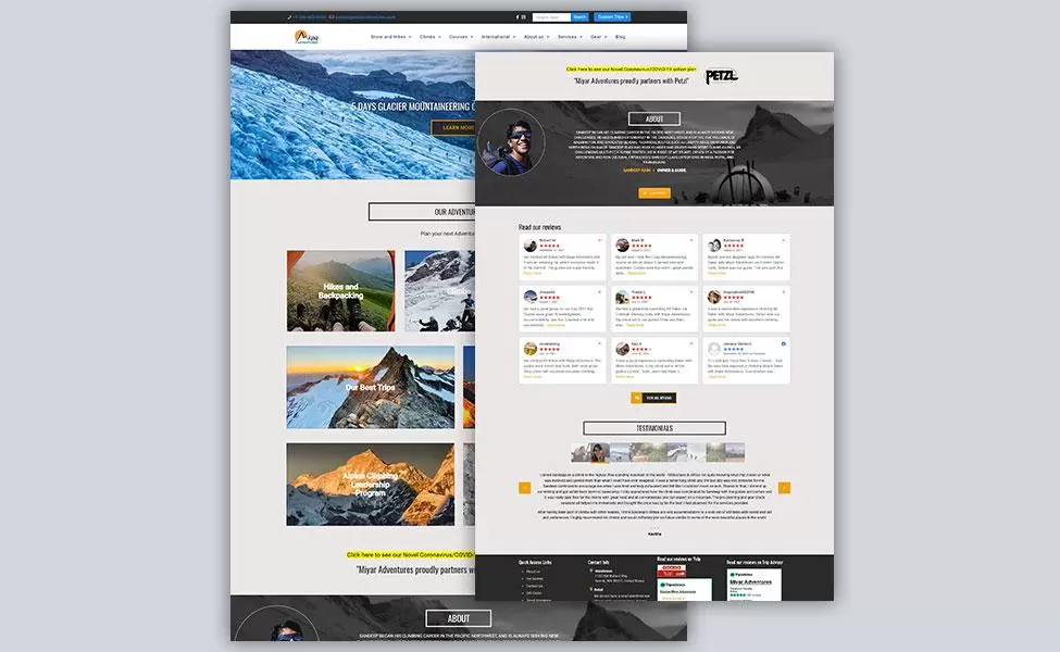 Miyar Adventures, a Seattle adventure and guiding website built directly by SAM Web Studio on WordPress.